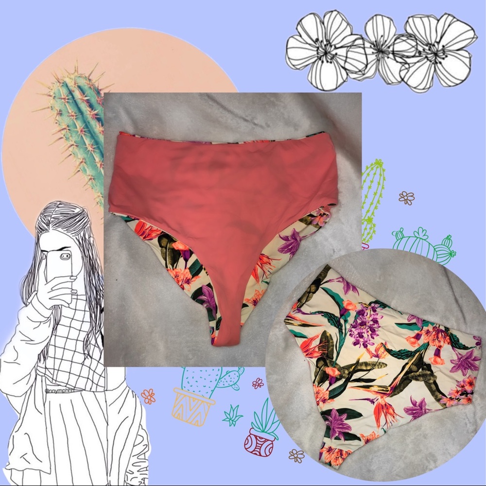 Reversible tropical & coral pink high waist bottom